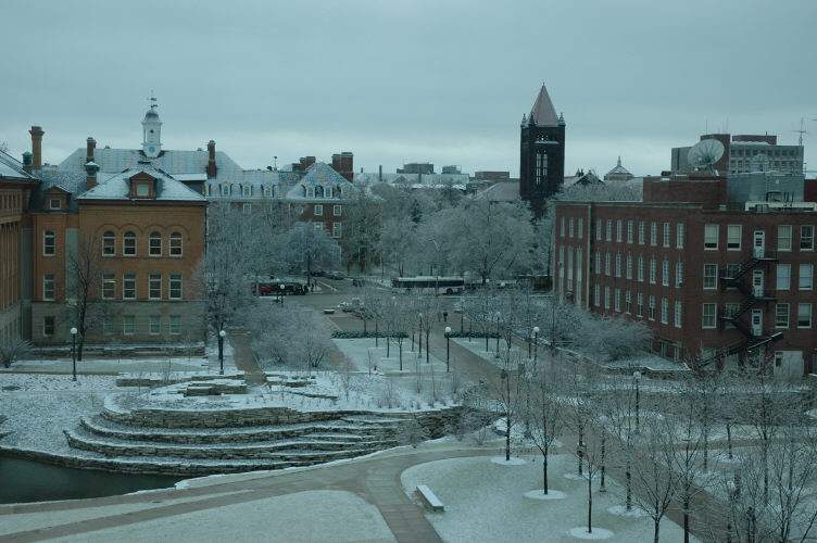 The Engineering Quad at UIUC covered in winter snow
